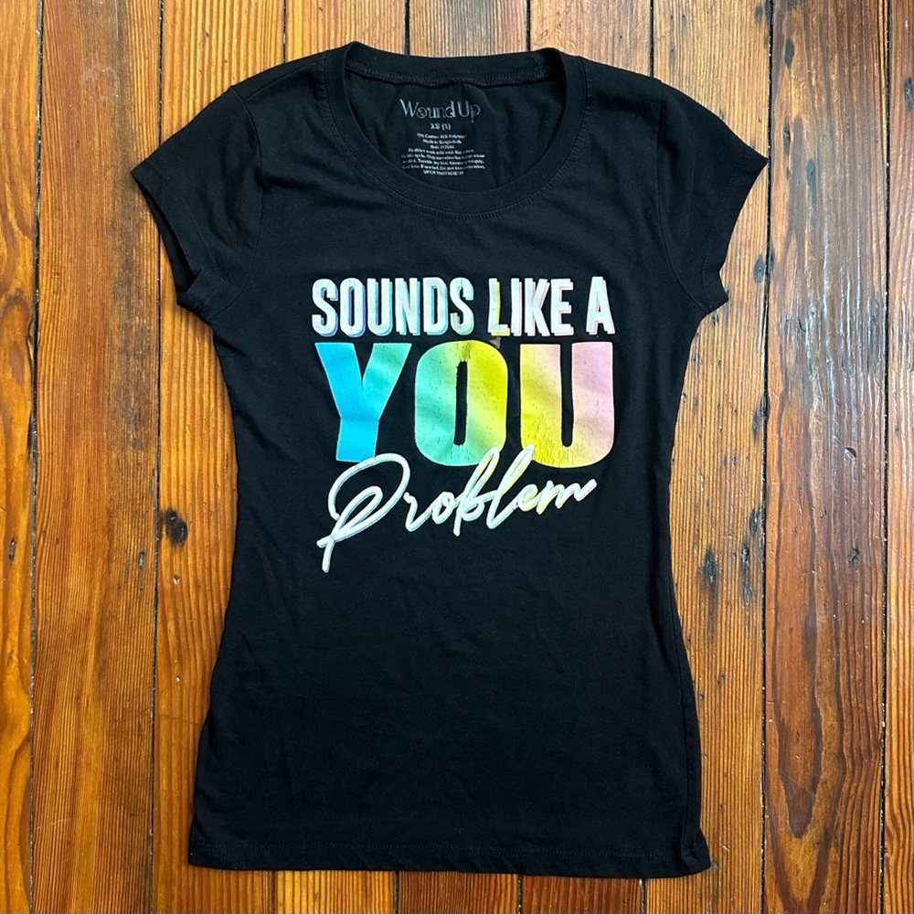 Vintage 2000s Wound Up expression black and multicoloured fitted t-shirt XS